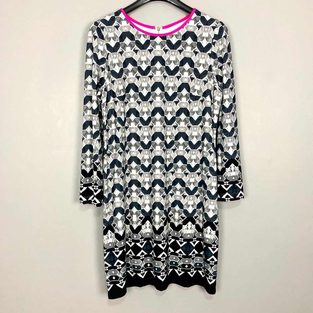 Eliza J Geometric Shift Dress Women’s Size 14 Stretch Knit Knee Length Back Zip